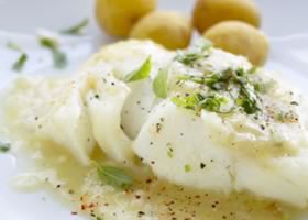 Kabeljauw met Normandische ciderazijn.